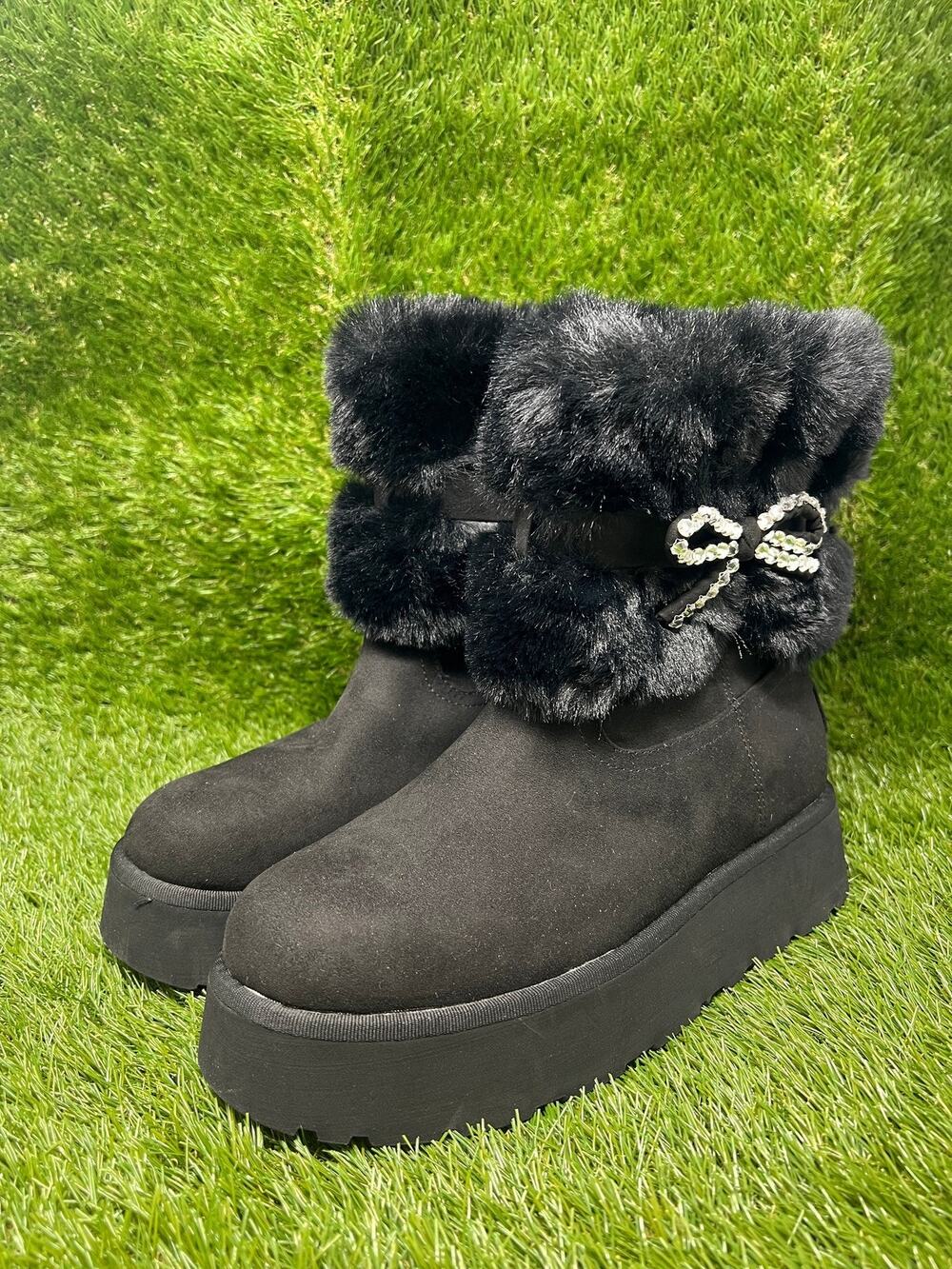Guess Women's 10M Dowry Rhinestone Black Suede Boot
